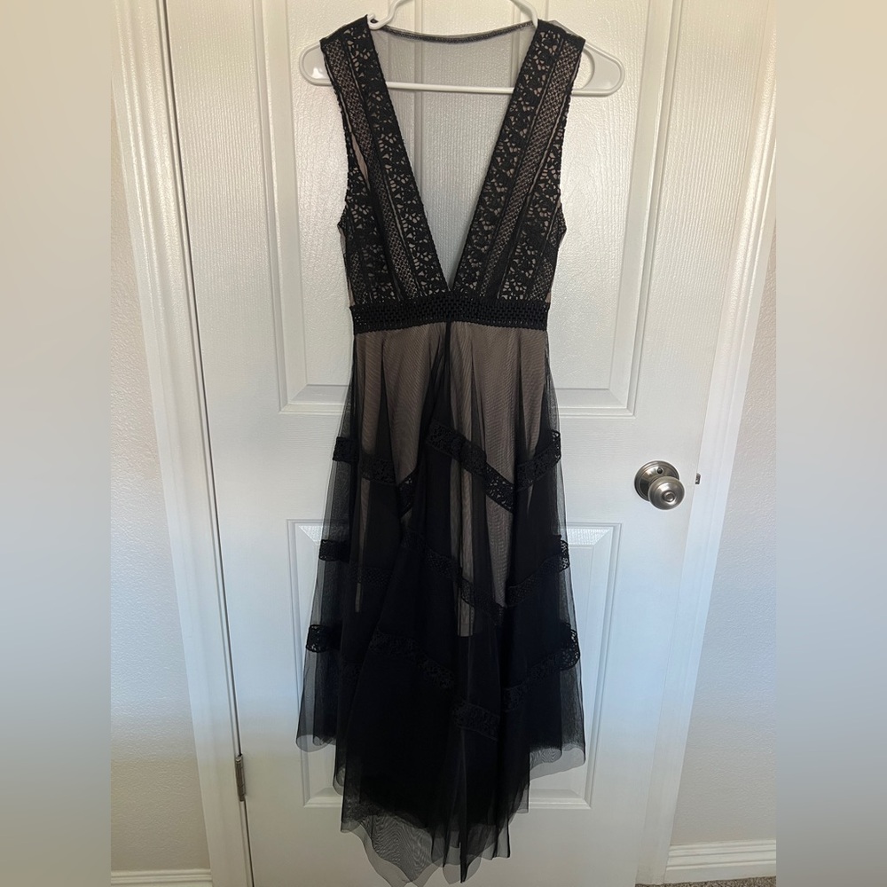 Lulus Sheer For It Black and Nude Lace Midi Dress